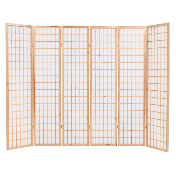 Sammenleggbar romdeler 6 paneler japansk stil 240x170 cm naturell
