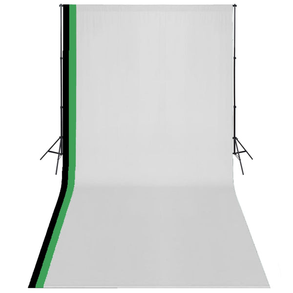 Fotostudiosett med 3 fargerike bakgrunner bomull justerbar ramme 3x6 m