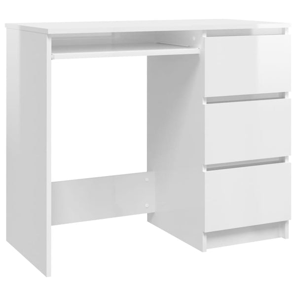 Skrivebord høyglans hvit 90x45x76 cm sponplate