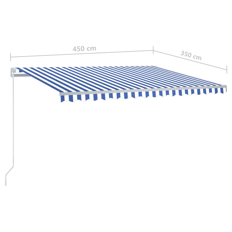 Automatisk uttrekkbar markise med stolper 4,5x3,5 m blå og hvit