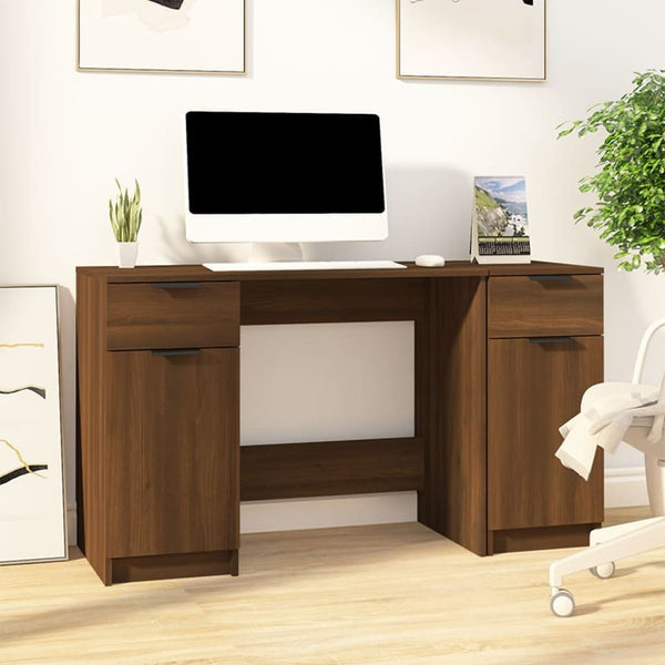 Skrivebord med sideskap brun eik konstruert tre
