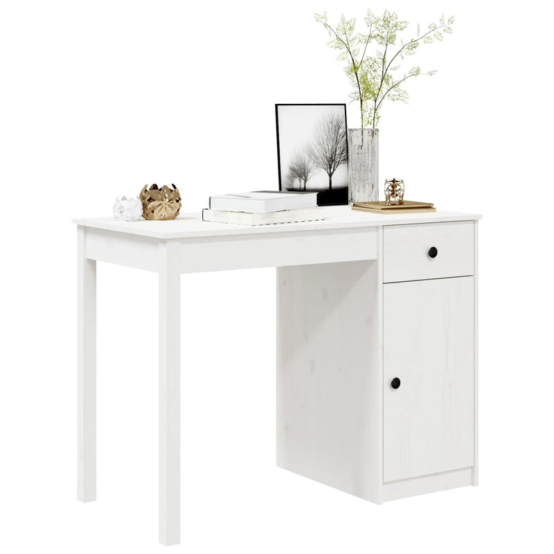 Skrivebord hvit 100x50x75 cm heltre furu