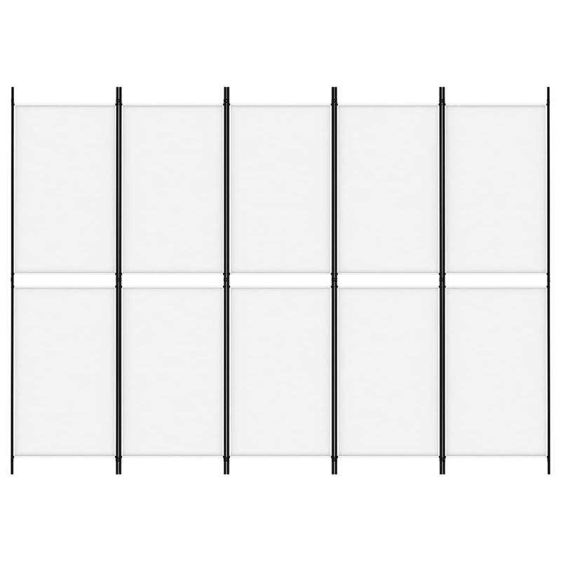 Romdeler med 5 paneler hvit 250x180 cm stoff