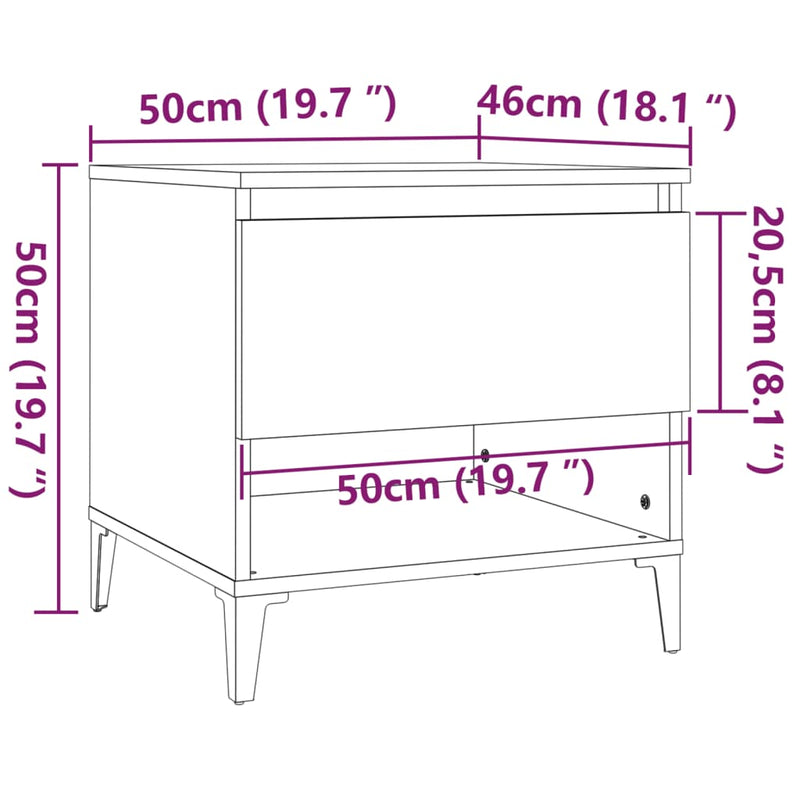 Sidebord røkt eik 50x46x50 cm konstruert tre