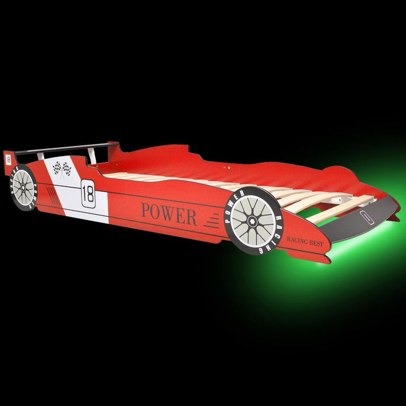 Barnas racerbilseng med LED 90x200 cm rød