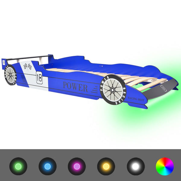Barnas racerbilseng med LED 90x200 cm blå