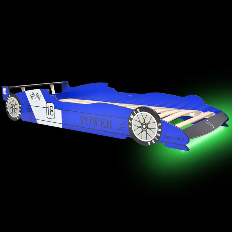 Barnas racerbilseng med LED 90x200 cm blå