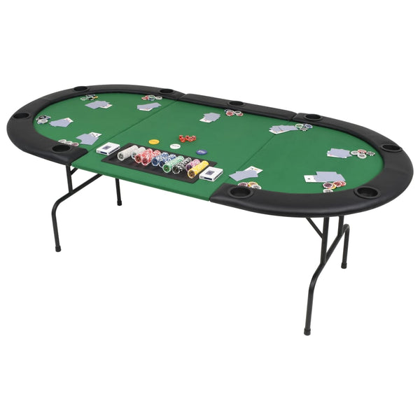 Pokerbord 9 spillere sammenleggbar 3-delt oval grønn