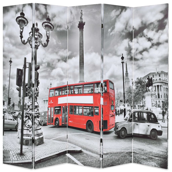 Sammenleggbar romdeler 200x170 cm London buss svart og hvit