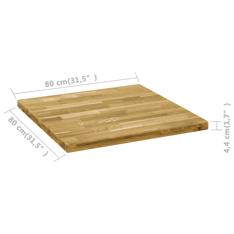 Bordplate heltre eik firkantet 44 mm 80x80 cm