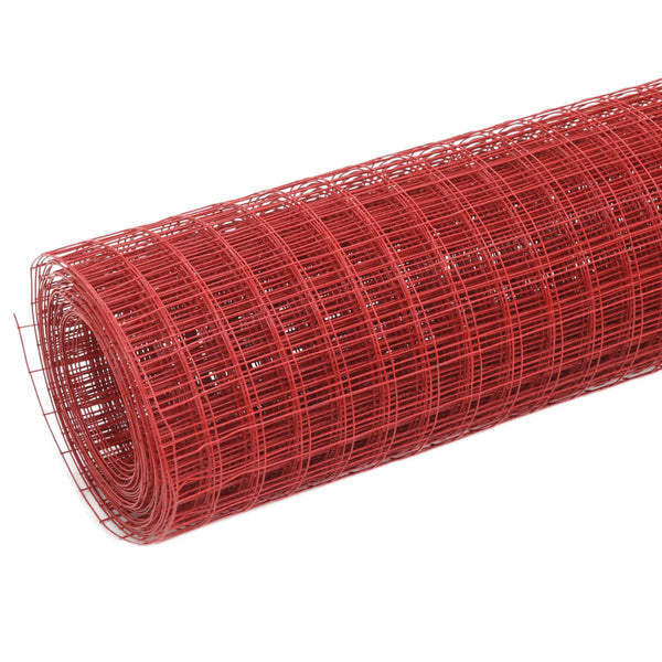Trådgjerde kylling stål med PVC-belegg 10x1 m rød