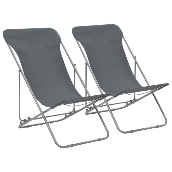 Sammenleggbare strandstoler 2 stk stål og oxfordstoff grå