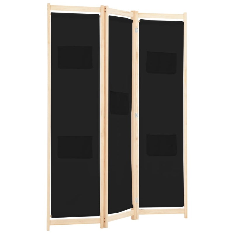 Romdeler 3 paneler svart 120x170x4 cm stoff