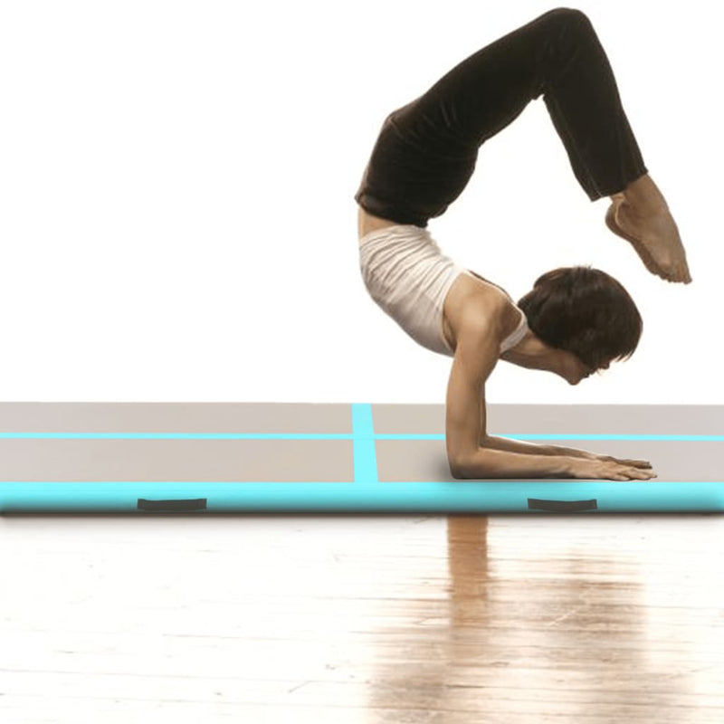 Oppblåsbar gymnastikkmatte med pumpe 300x100x10 cm PVC grønn