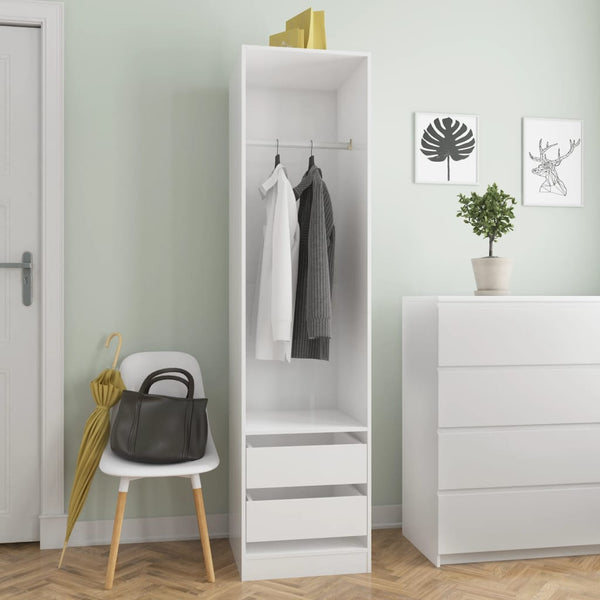 Garderobe med skuffer høyglans hvit 50x50x200 cm sponplate