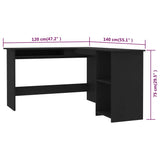 L-formet hjørneskrivebord svart 120x140x75 cm sponplate