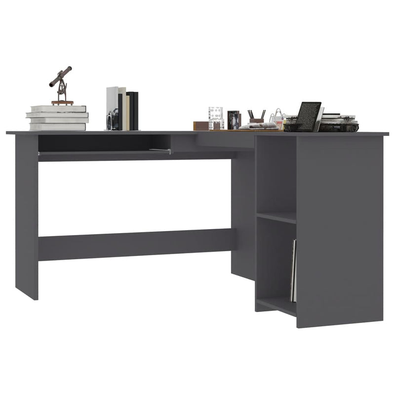 L-formet hjørneskrivebord grå 120x140x75 cm sponplate