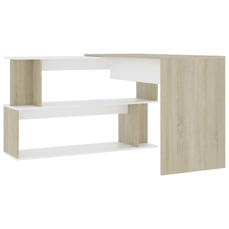 Hjørneskrivebord hvit og sonoma eik 200x50x76 cm sponplate