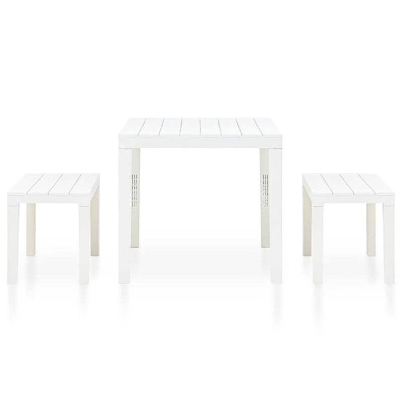 Hagebord med 2 benker plast hvit