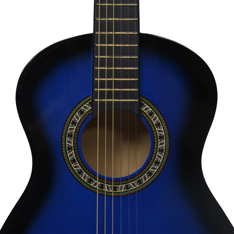 Klassisk gitar 8-delers sett for nybegynnere 1/2 34" blå