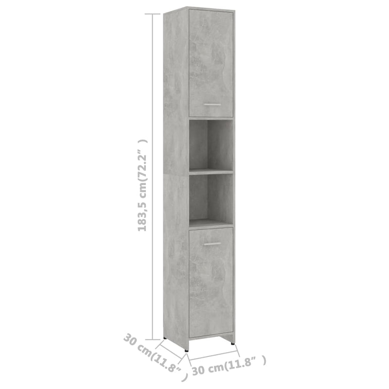 Baderomsskap betonggrå 30x30x183,5 cm sponplate