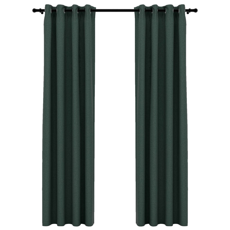 Lystette gardiner maljer og lin-design 2 stk grønn 140x245 cm