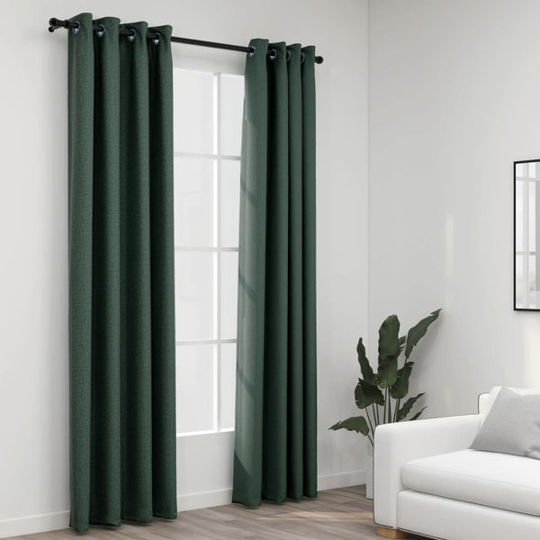 Lystette gardiner maljer og lin-design 2 stk grønn 140x245 cm
