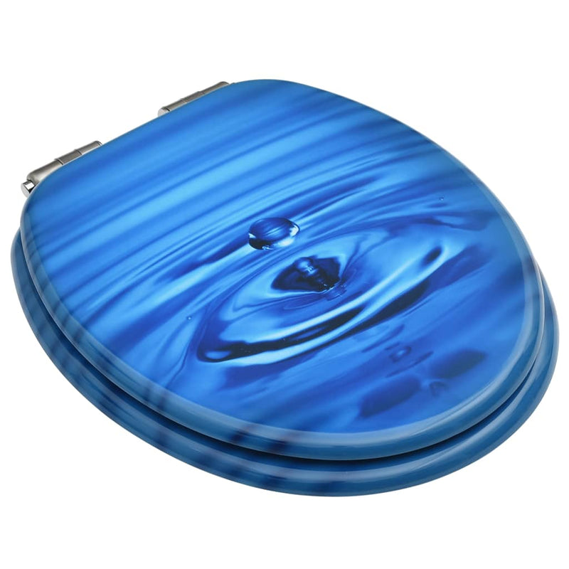 Toalettsete med myk lukkefunksjon MDF blå vanndråpe-design