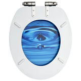Toalettsete med myk lukkefunksjon MDF blå vanndråpe-design