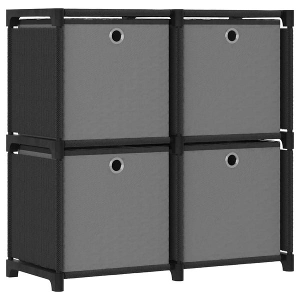 Displayhylle med 4 kuber og bokser svart 69x30x72,5 cm stoff