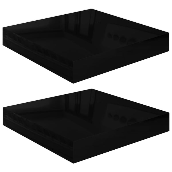 Flytende vegghyller 2 stk høyglans svart 23x23,5x3,8 cm MDF