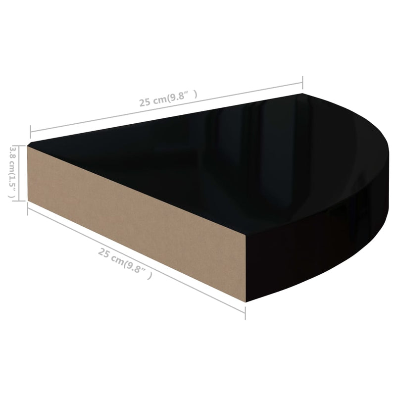 Flytende vegghylle høyglans svart 25x25x3,8 cm MDF