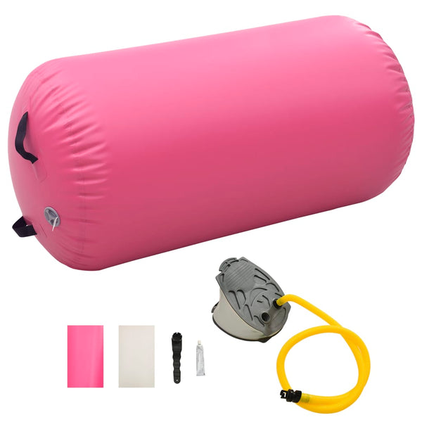 Oppblåsbar gymnastikkrull med pumpe 120x75 cm PVC rosa