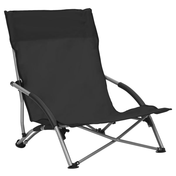 Sammenleggbare strandstoler 2 stk svart stoff