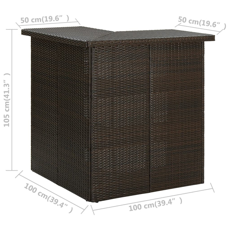 Hjørnebarbord brun 100x50x105 cm polyrotting