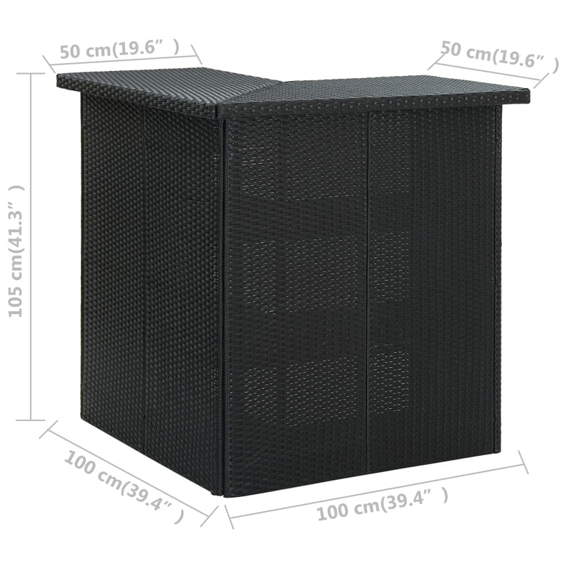Hjørnebarbord svart 100x50x105 cm polyrotting