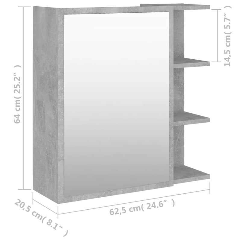 Speilskap til baderom betonggrå 62,5x20,5x64 cm sponplate