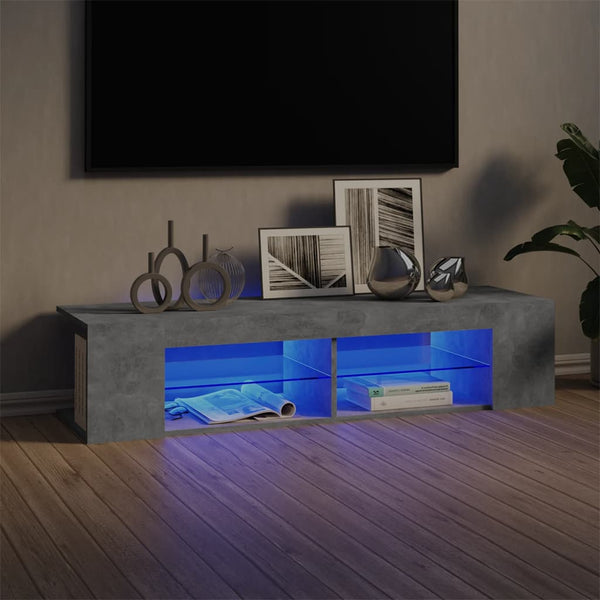 TV-benk med LED-lys betonggrå 135x39x30 cm