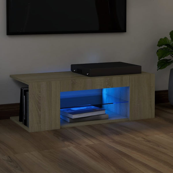 TV-benk med LED-lys sonoma eik 90x39x30 cm