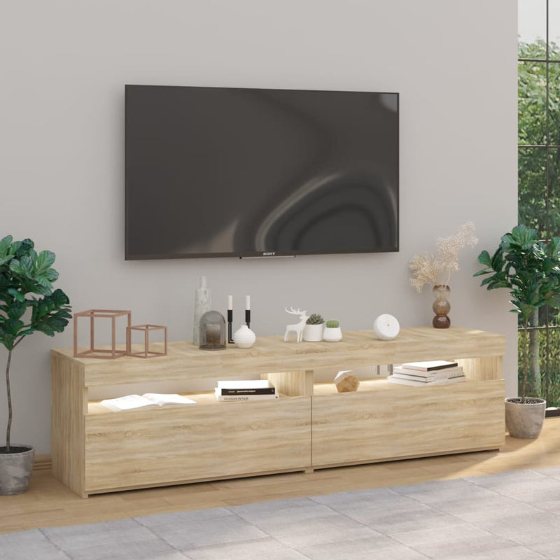 TV-benker 2 stk med LED-lys sonoma eik 75x35x40 cm