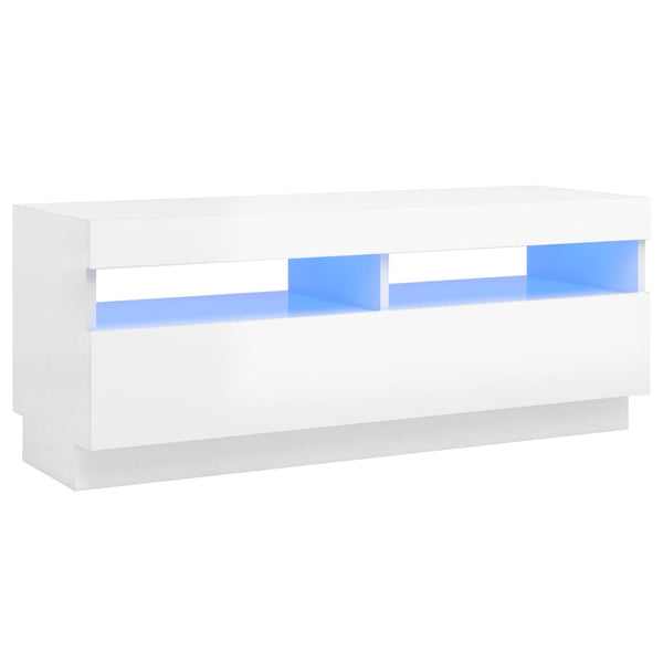 TV-benk med LED-lys høyglans hvit 100x35x40 cm