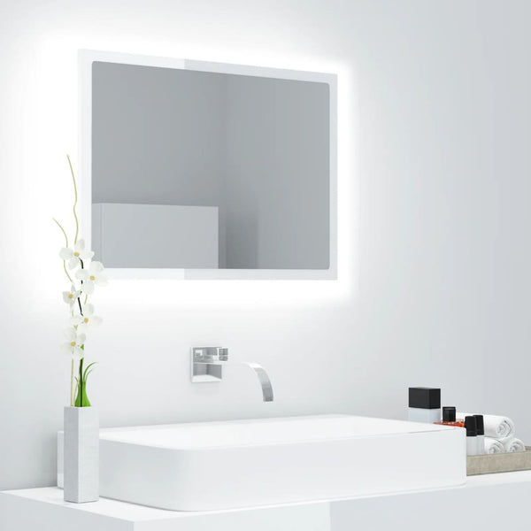 LED Baderomsspeil 60x8,5x37 cm sponplate høyglans hvit
