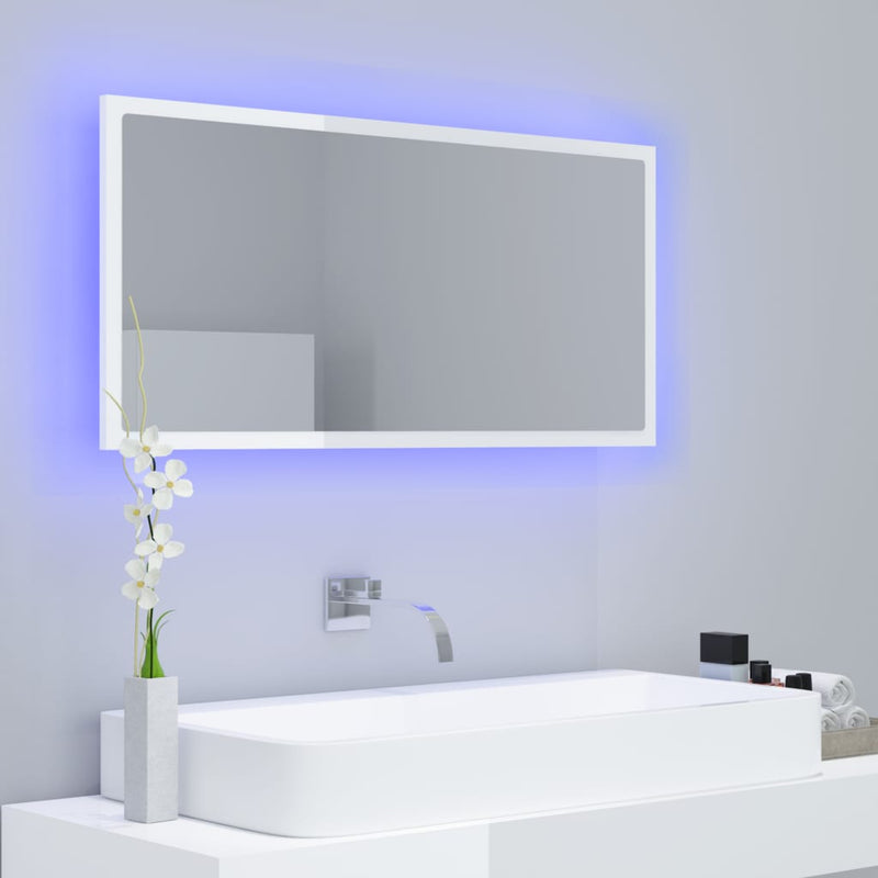 LED Baderomsspeil 90x8,5x37 cm sponplate høyglans hvit