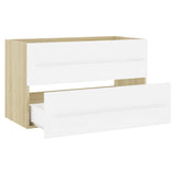 Baderomsmøbler 2 stk hvit og sonoma eik sponplate