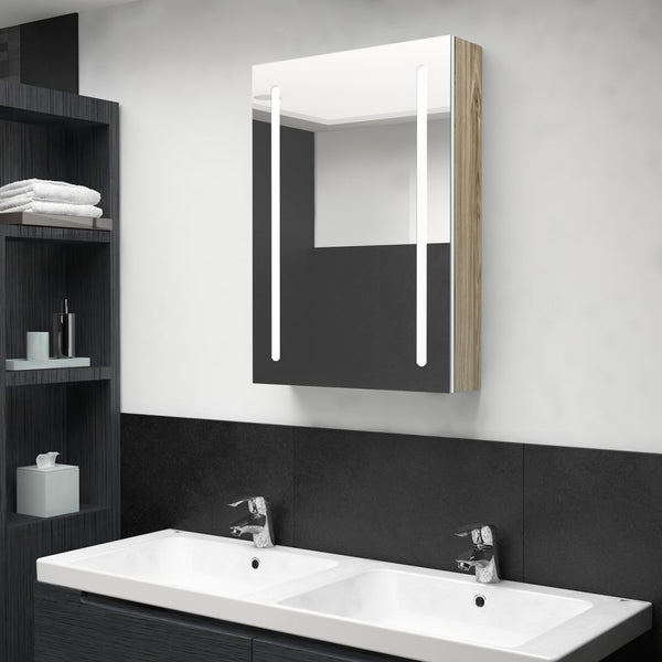 LED-speilskap til bad hvit og eik 50x13x70 cm