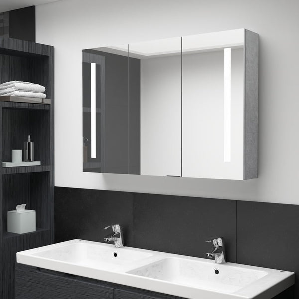 LED-speilskap til bad betonggrå 89x14x62 cm