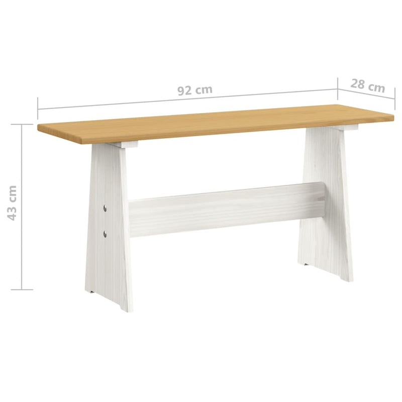 Spisebord med benk honningbrun og hvit heltre furu