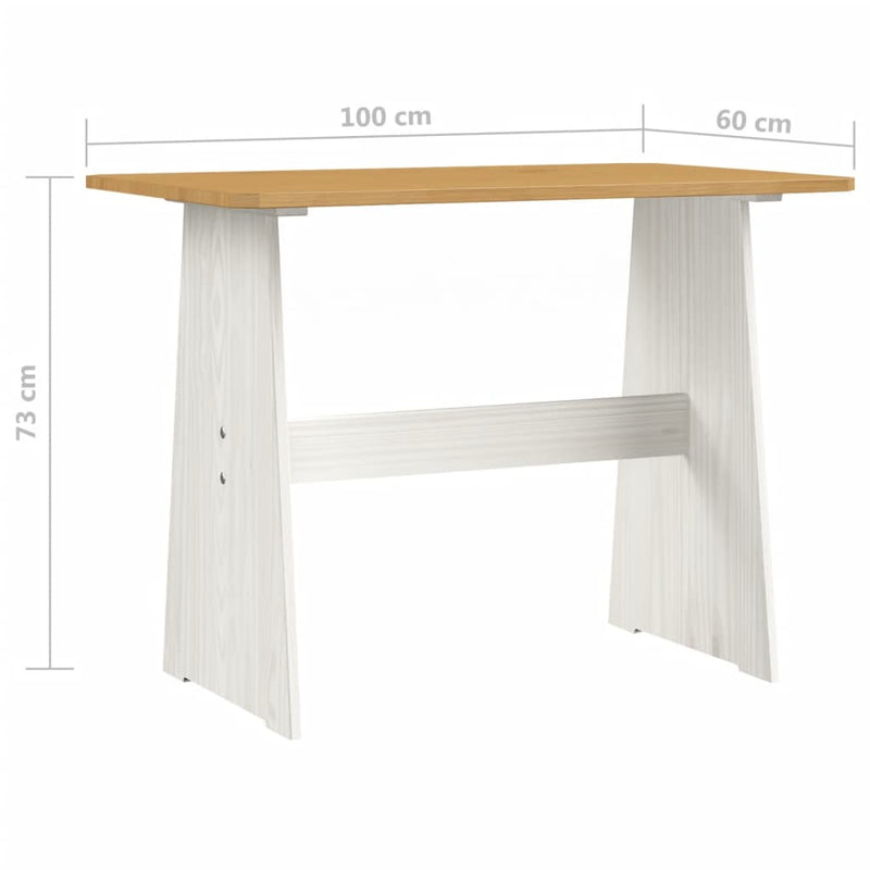 Spisebord med benk honningbrun og hvit heltre furu