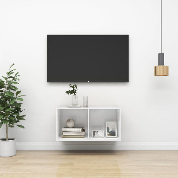 Vegghengt TV-benk høyglans hvit 37x37x72 cm sponplate