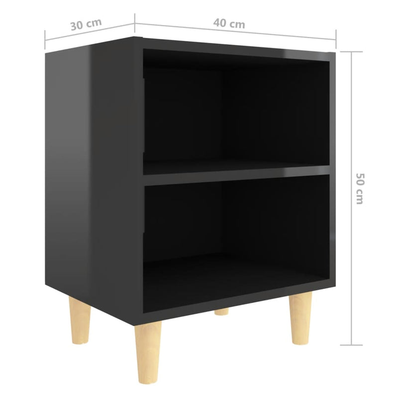 Nattbord med ben i heltre høyglans svart 40x30x50 cm